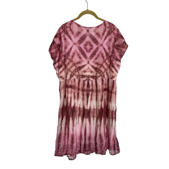 Sundance Pink Embroidered V-Neck Tie Dye Boho Dress Large - Picture 6 of 8